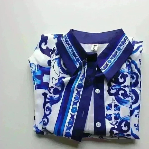 Navy Blue and white 2 piece set - Picture 3 of 5